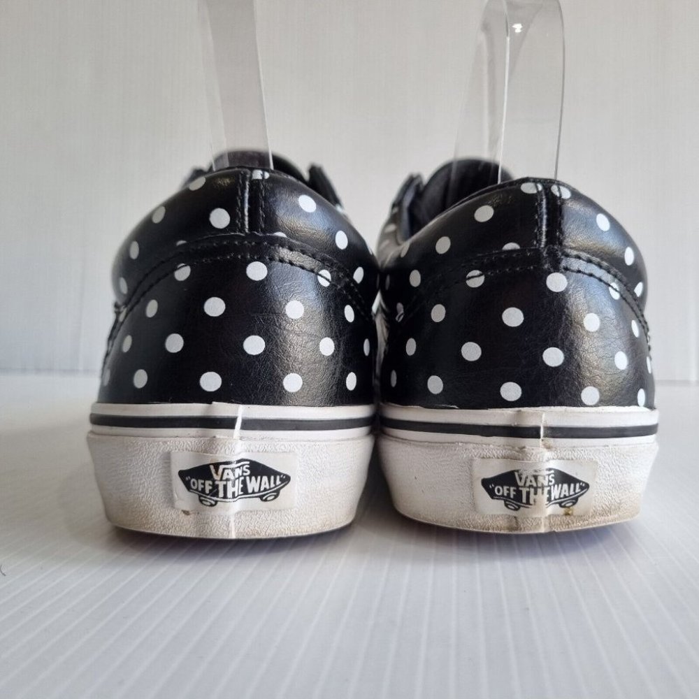 Vans Old Skool Black & White Leather Polka Dot Sneakers Size 8.5 - Picture 6 of 8